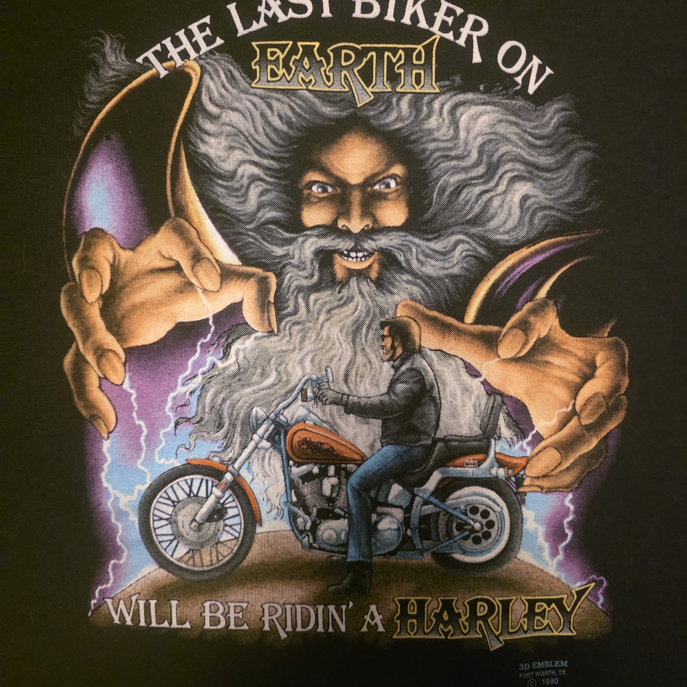 Vintage Harley Davidson 3D Emblem “The Last Biker on Earth” Wizard T-Shirt 1990 - Picture 2 of 6
